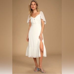 Only Lovers White Swiss Dot Short Cape Sleeve Midi Dress- size M